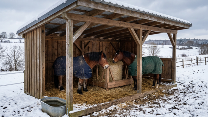 Weideunterstand Pferde – Winterfest gestalten (KI)